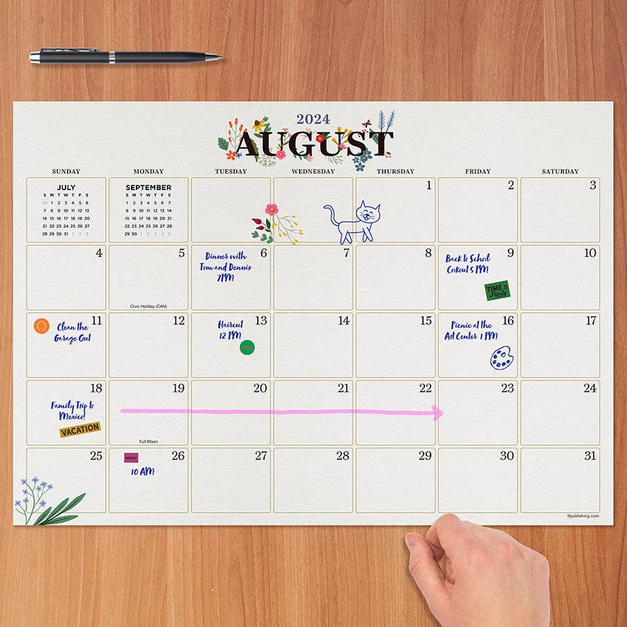 Floral Medium Desk Calendar, July 2024 - June 2025