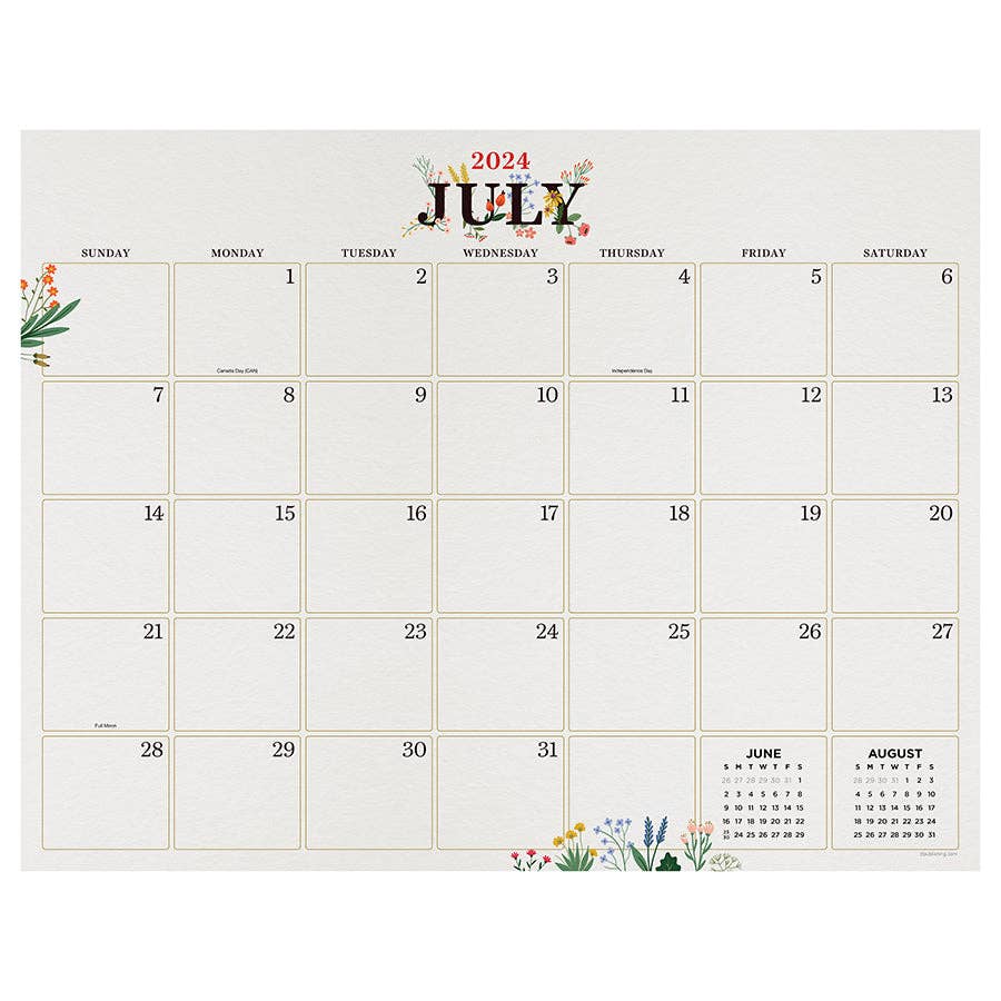 Floral Large Desk Pad Calendar, July 2024 - June 2025