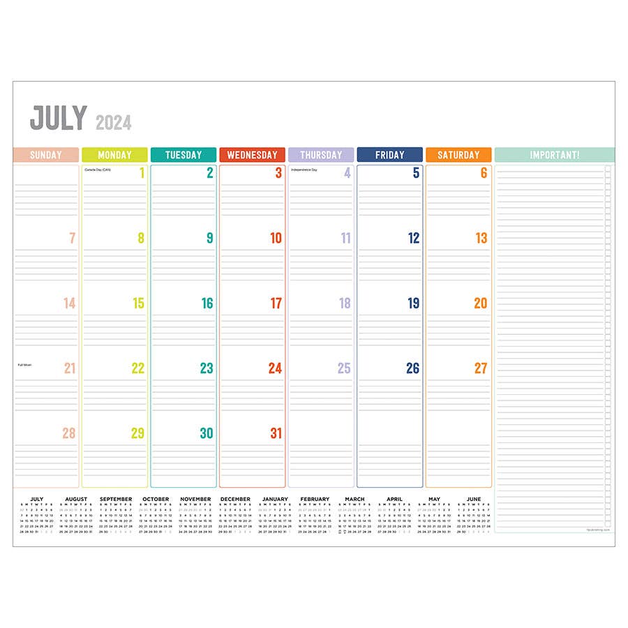 Rainbow Blocks Large Desk Calendar, July 2024 - June 2025