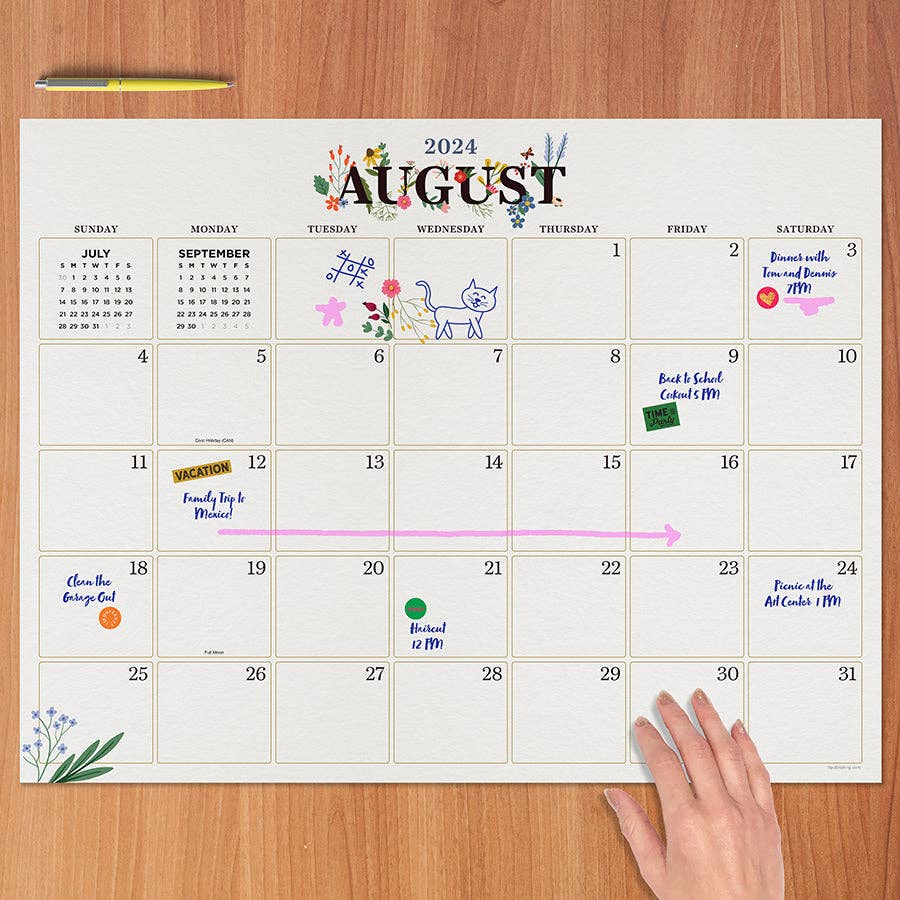 Floral Large Desk Pad Calendar, July 2024 - June 2025