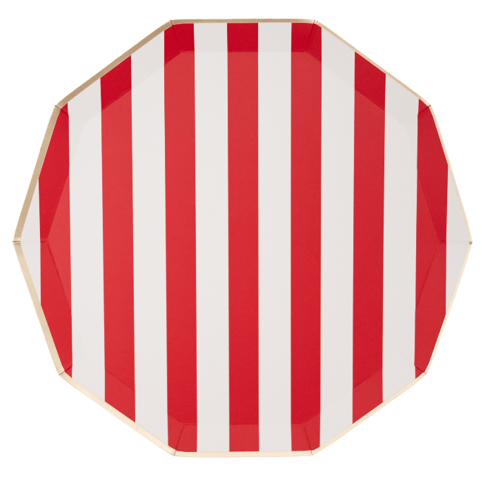 Bonjour Fête Party Cherry Red Signature Cabana Stripe Plates