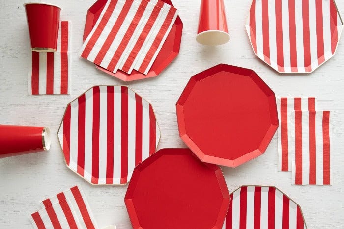 Bonjour Fête Party Cherry Red Signature Cabana Stripe Plates