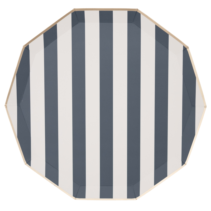 Bonjour Fête Party Midnight Blue Signature Cabana Stripe Plates