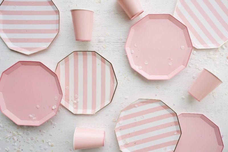 Bonjour Fête Party Petal Pink Cabana Stripe Plates