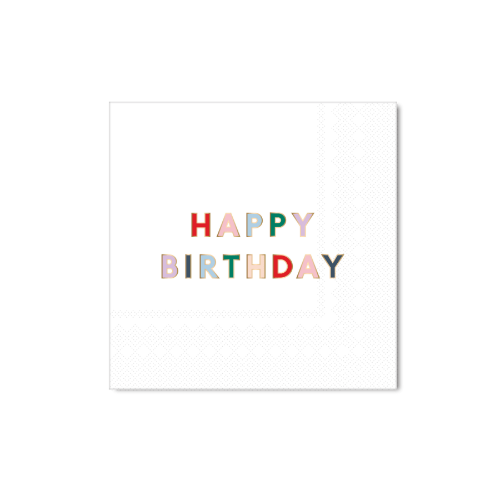 Bonjour Fête Party White Signature Happy Birthday Napkins