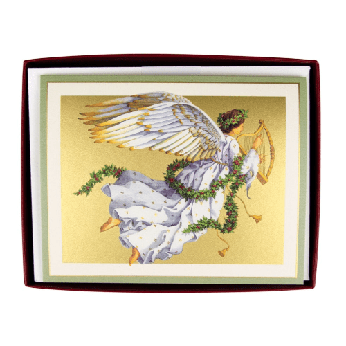 Caspari Christmas Angel with Harp Boxed Cards