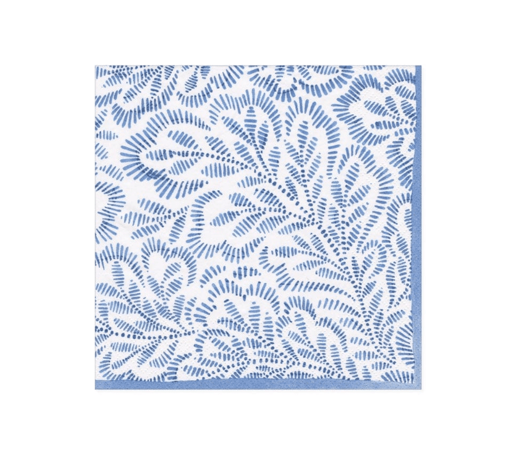 Caspari Party Block Print Leaves Blue Cocktail Napkins