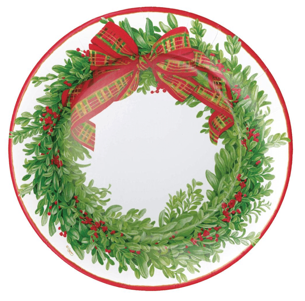 Caspari Christmas Boxwood Wreath Dinner Plate