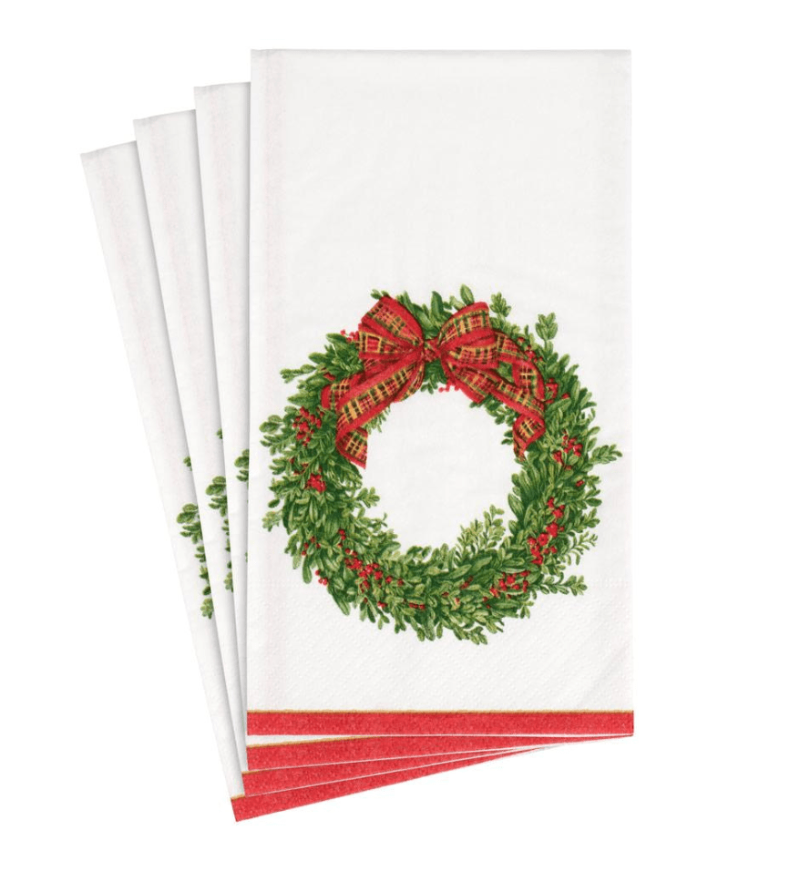 Caspari Christmas Boxwood Wreath Guest Napkin