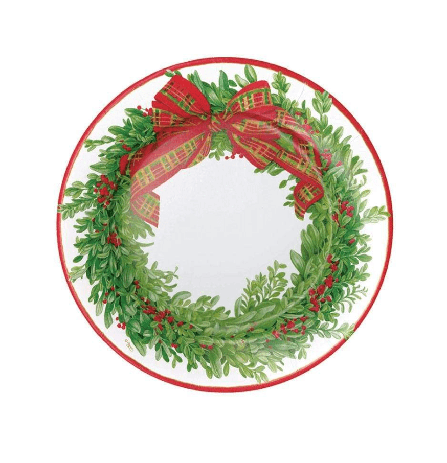 Caspari Christmas Boxwood Wreath Salad/Dessert Plate