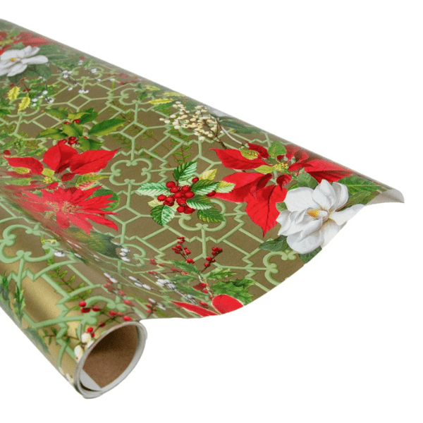 Caspari Christmas Garden Gold Wrapping Paper