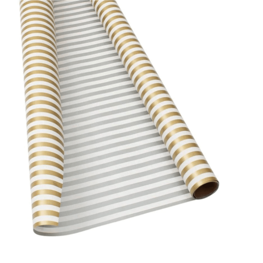 Caspari Christmas Club Stripe Gold/Silver Reversible Wrap