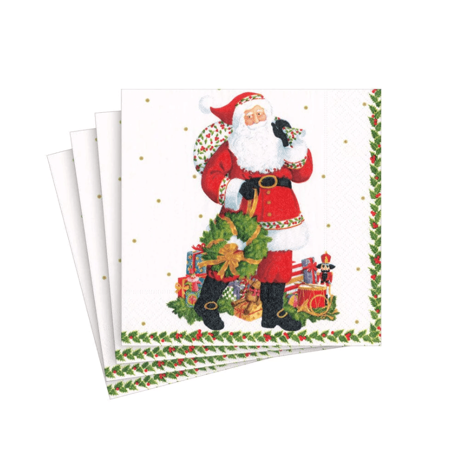 Caspari Christmas Jolly St. Nick Beverage Napkins