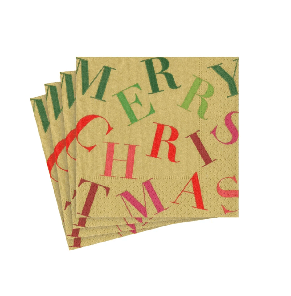 Caspari Christmas Merry Christmas Toss Beverage Napkins