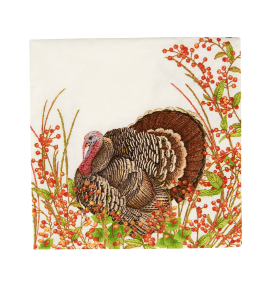 Caspari Fall Turkey and Berries Beverage Napkin