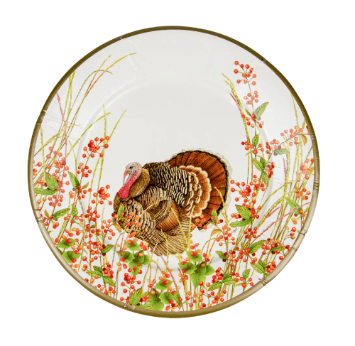 Caspari Fall Turkey and Berries Dinner Plate