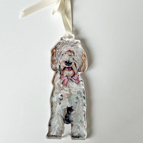  Goldendoodle with pink bow Ornament