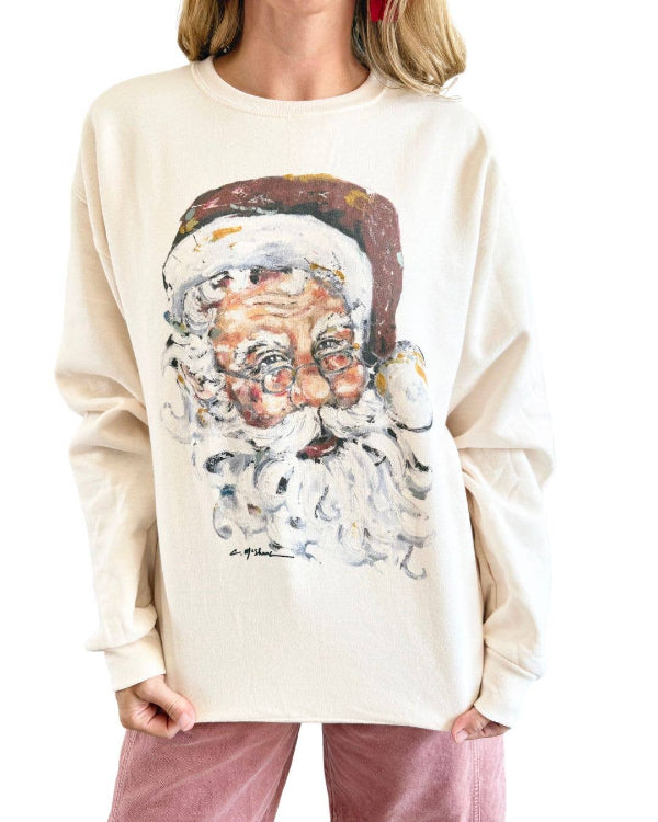 Chelsea McShane Art "Jolly Ole Soul" Santa Sweatshirt - st nick santa sweatshirt