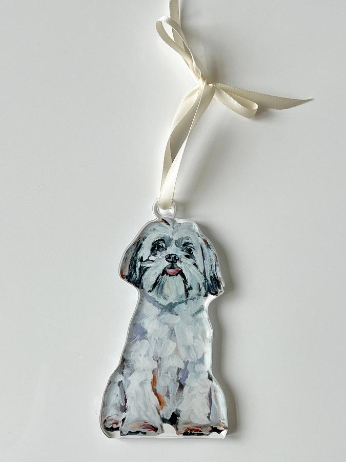 Chelsea McShane Art Shih Tzu White Bow Ornament