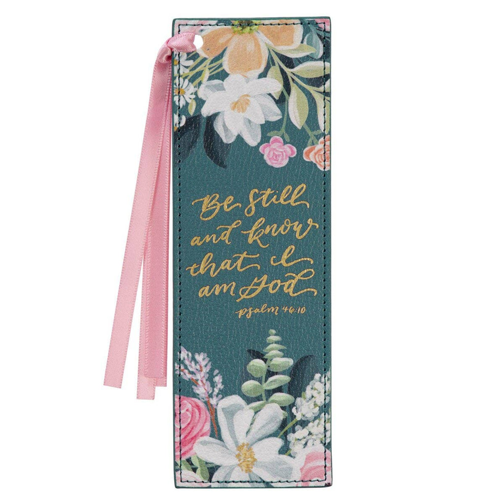 Christian Art Gifts Bookmark Faux Leather Teal Be Still. Ps. 46:10