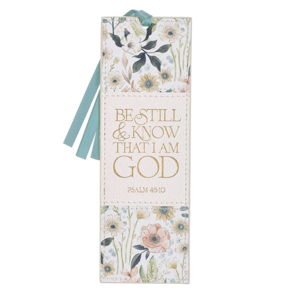 Christian Art Gifts Bookmark Faux Leather White Be Still Ps. 46:10