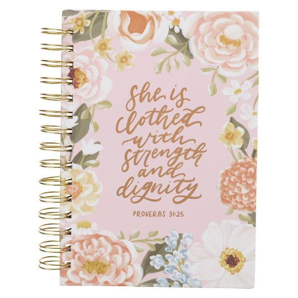 Christian Art Gifts Journal Wirebound Pink Floral Strength & Dignity Prov. 31:25