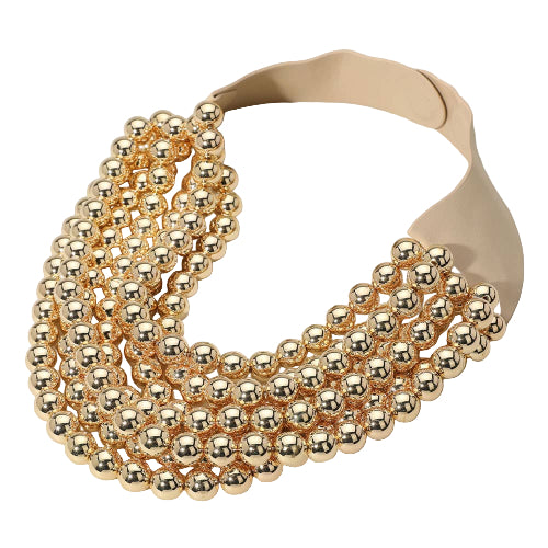 gold Chunky Acrylic Bead Layered Faux Leather Magnetic Necklace