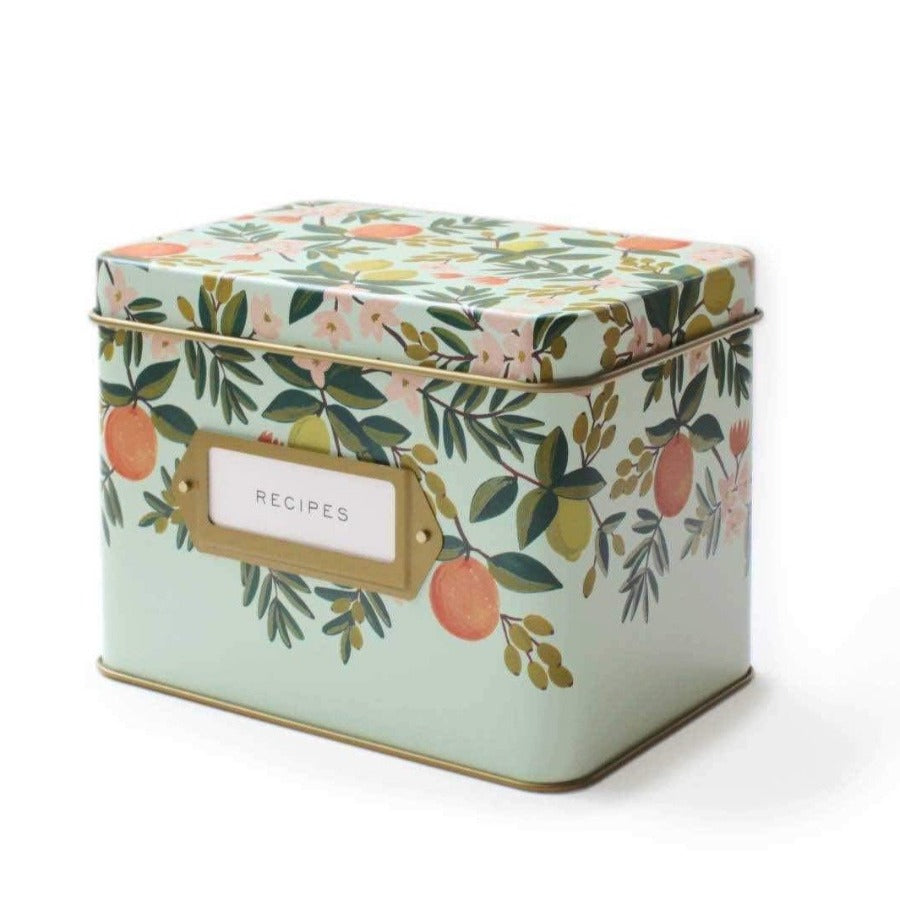Citrus Floral Tin Recipe Box