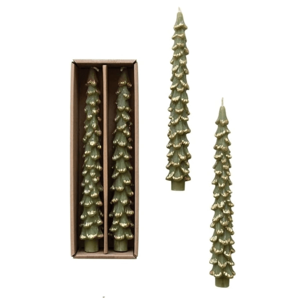 Creative Co-op Christmas Cedar - Tree Shaped Taper Candles 10"