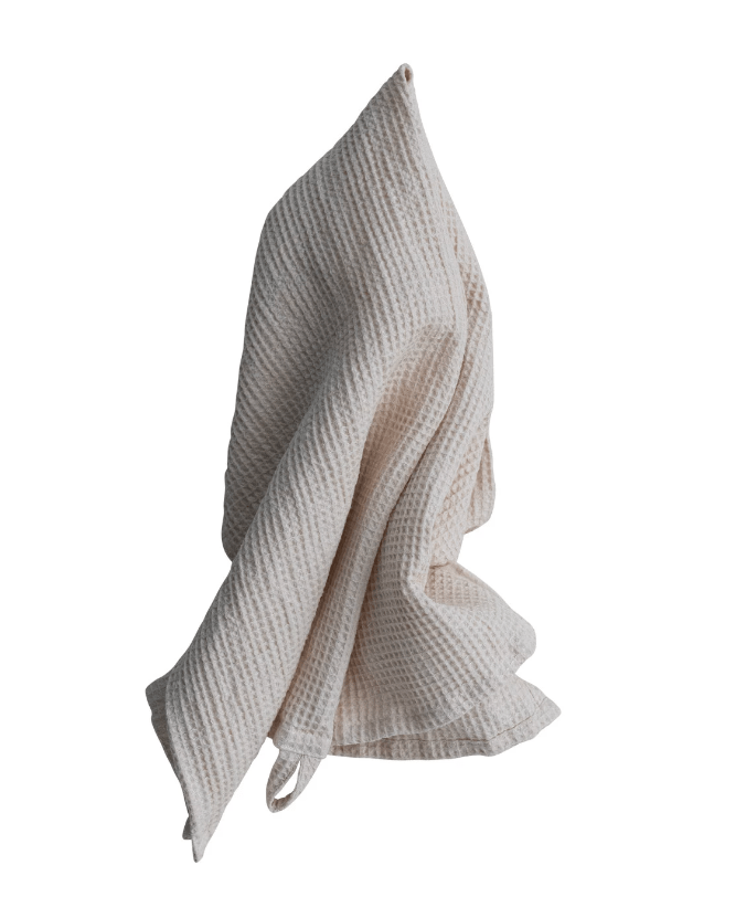 Creative Co-op Cream Linen / Cotton Waffle Weave Towel