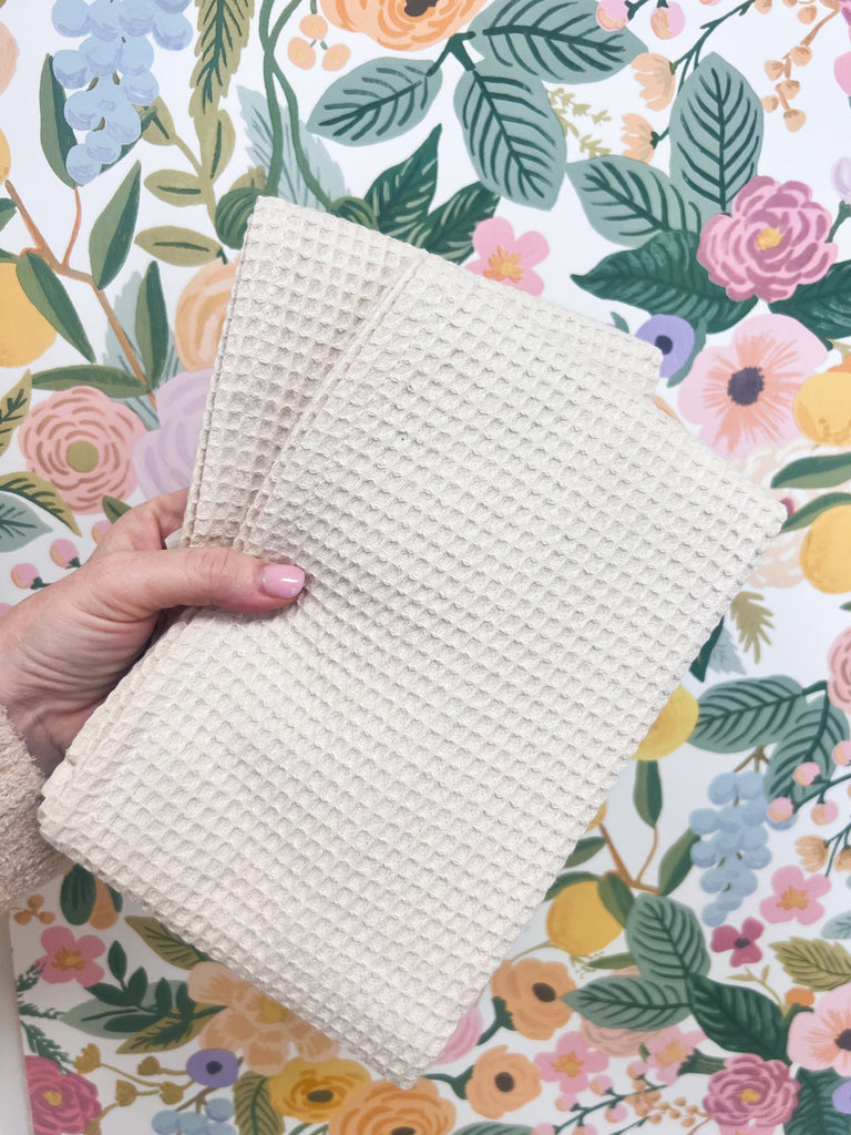 Creative Co-op Cream Linen / Cotton Waffle Weave Towel