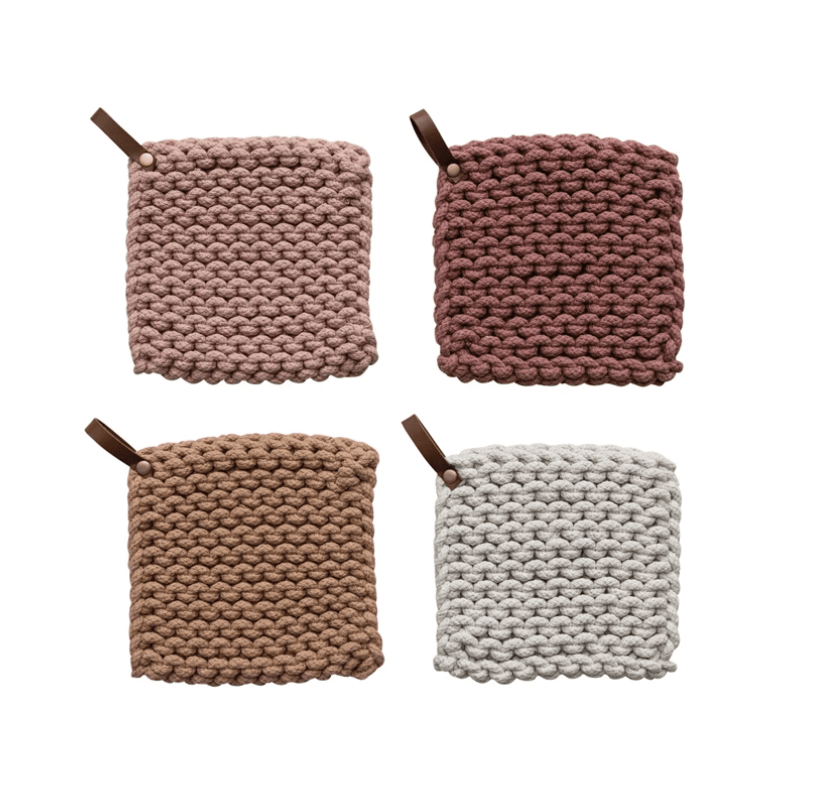 Creative Co-op Accessories Crocheted Pot Holder w Leather Loop (choose color)