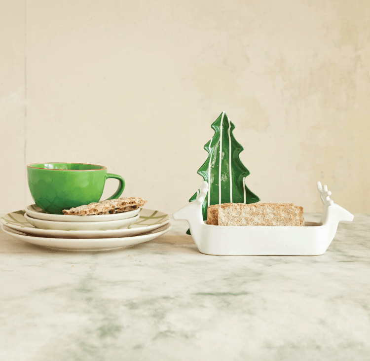 Creative Co-op Christmas Deer Cracker Tray