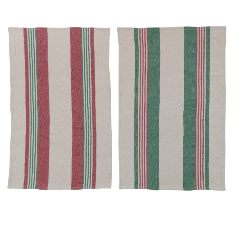 Creative Co-op Christmas Holiday Striped Tea Towels Set2