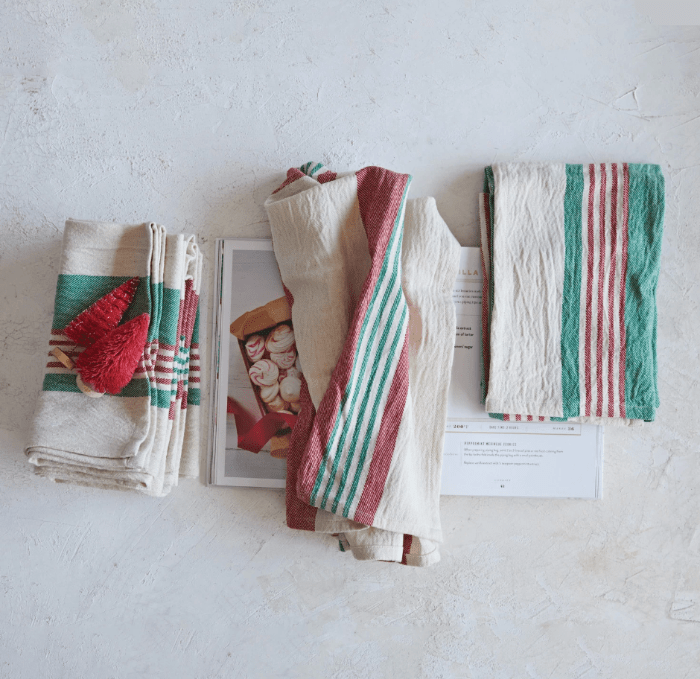 Creative Co-op Christmas Holiday Striped Tea Towels Set2