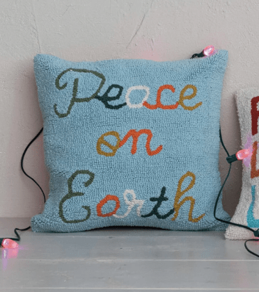 Creative Co-op Christmas Peace on Earth Hook Pillow