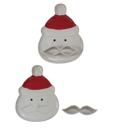 Creative Co-op Christmas Santa Mustache Stoneware Dish