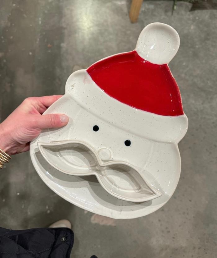 Creative Co-op Christmas Santa Mustache Stoneware Dish