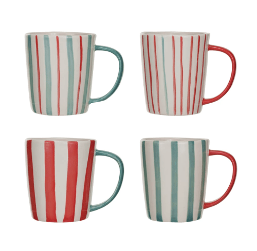 Creative Co-op Christmas Stoneware Striped Christmas Mug (Select Style)