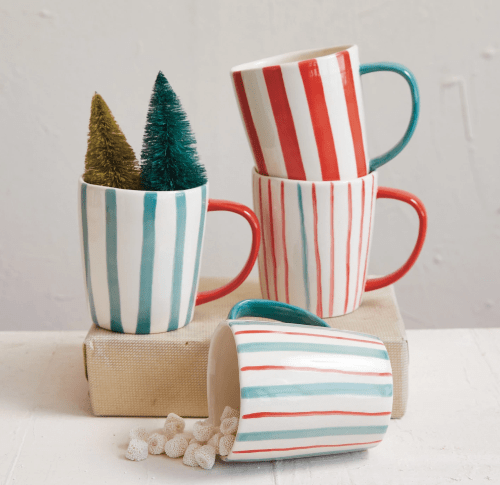 Creative Co-op Christmas Stoneware Striped Christmas Mug (Select Style)