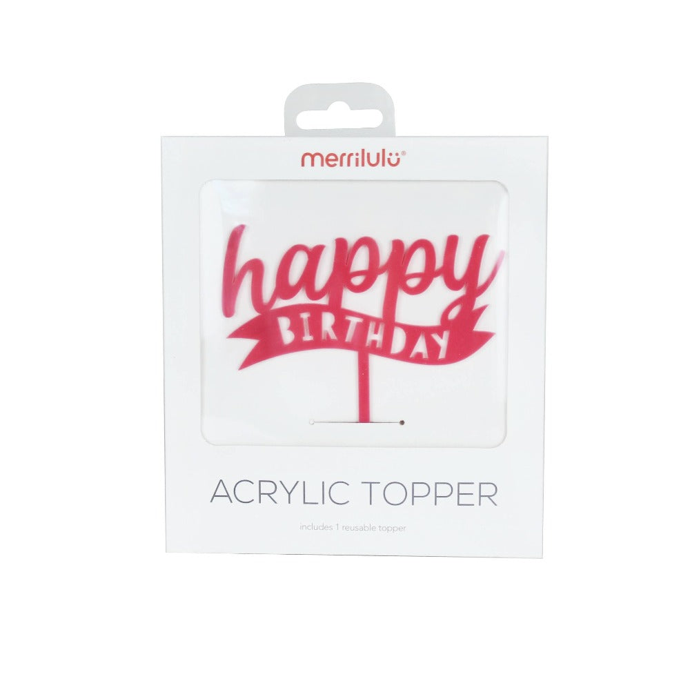 Happy Birthday Banner Acrylic Topper in Pink