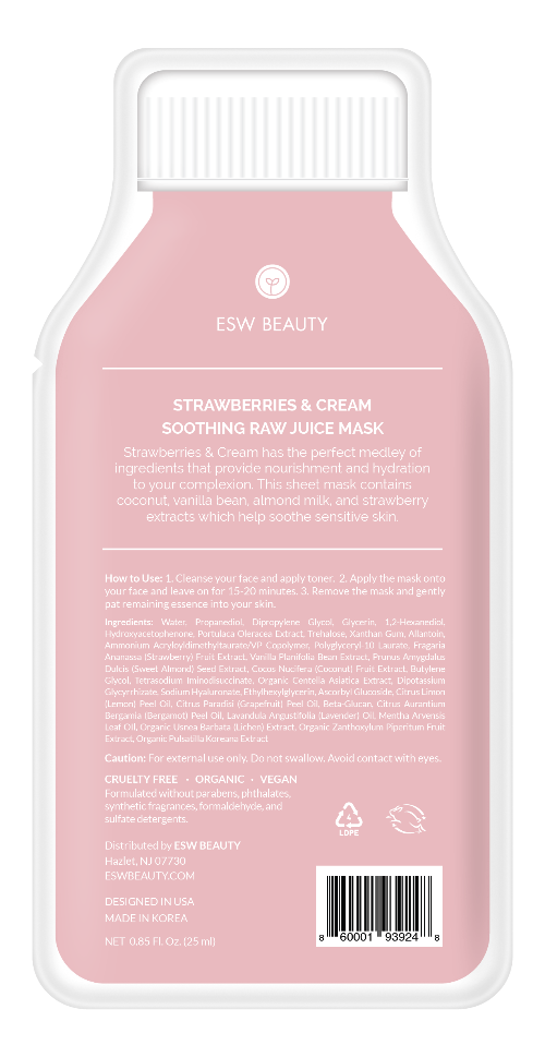 ESW Beauty With Peg Hole Strawberries and Cream Soothing Raw Juice Sheet Mask
