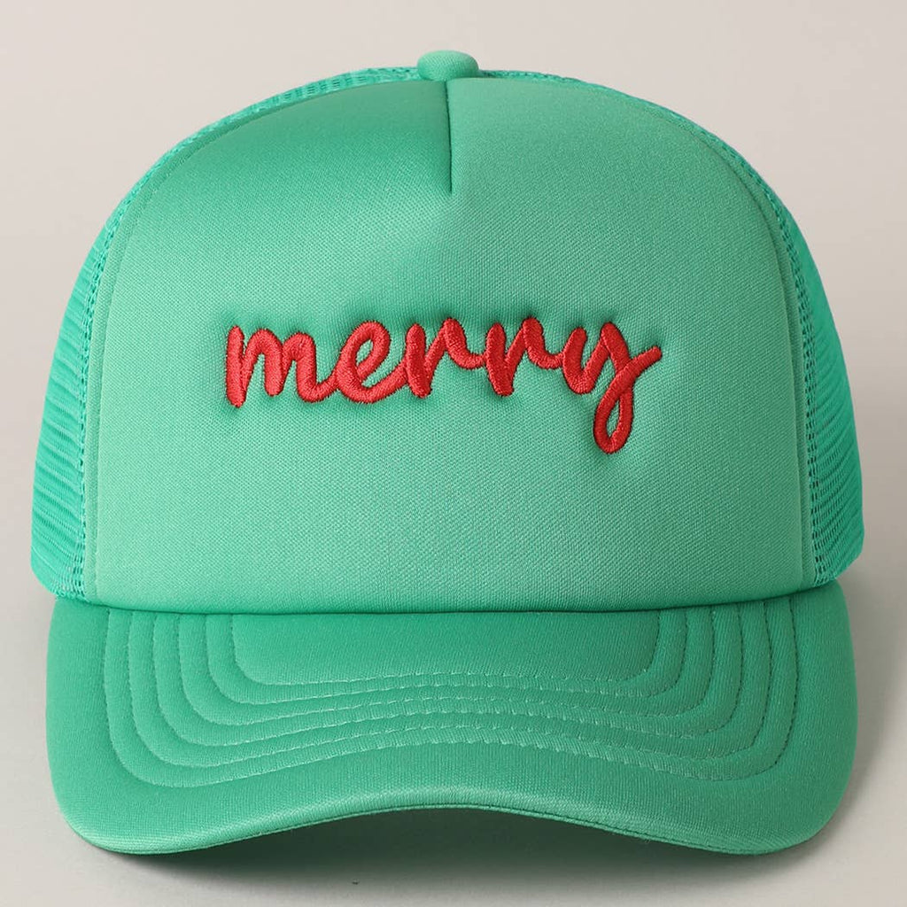 Fashion City GREEN / ONE SIZE Merry  Embroidery Mesh Back Trucker Hat