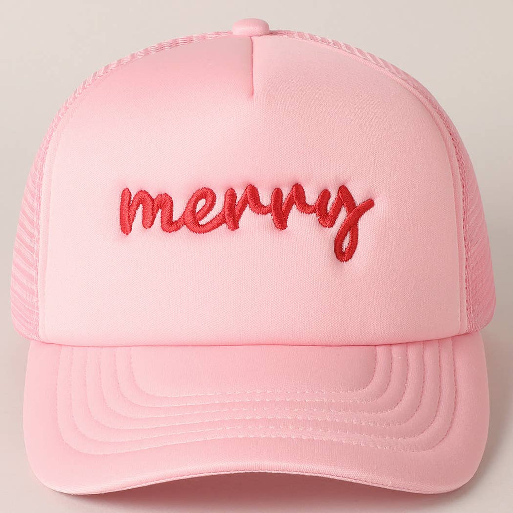 Fashion City LIGHT PINK / ONE SIZE Merry  Embroidery Mesh Back Trucker Hat