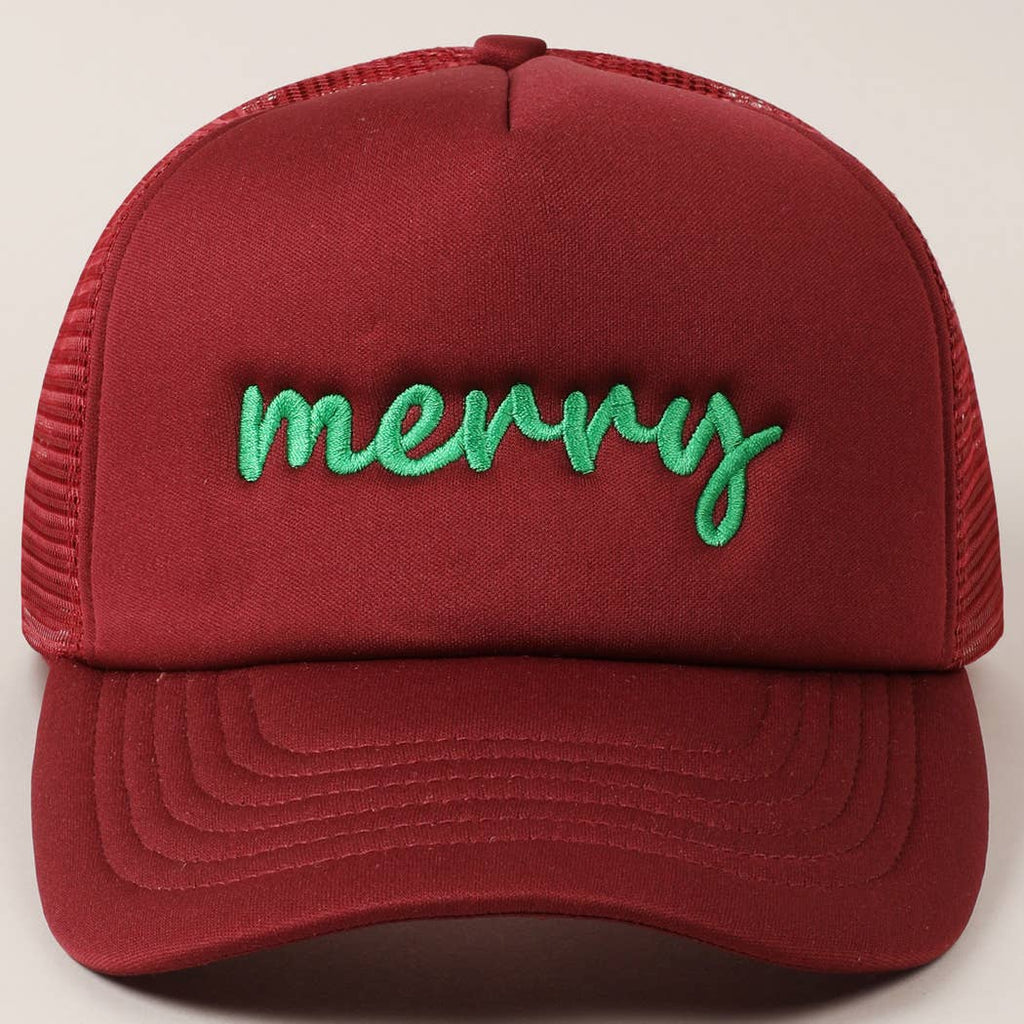 Fashion City Merry Embroidered Trucker Cap