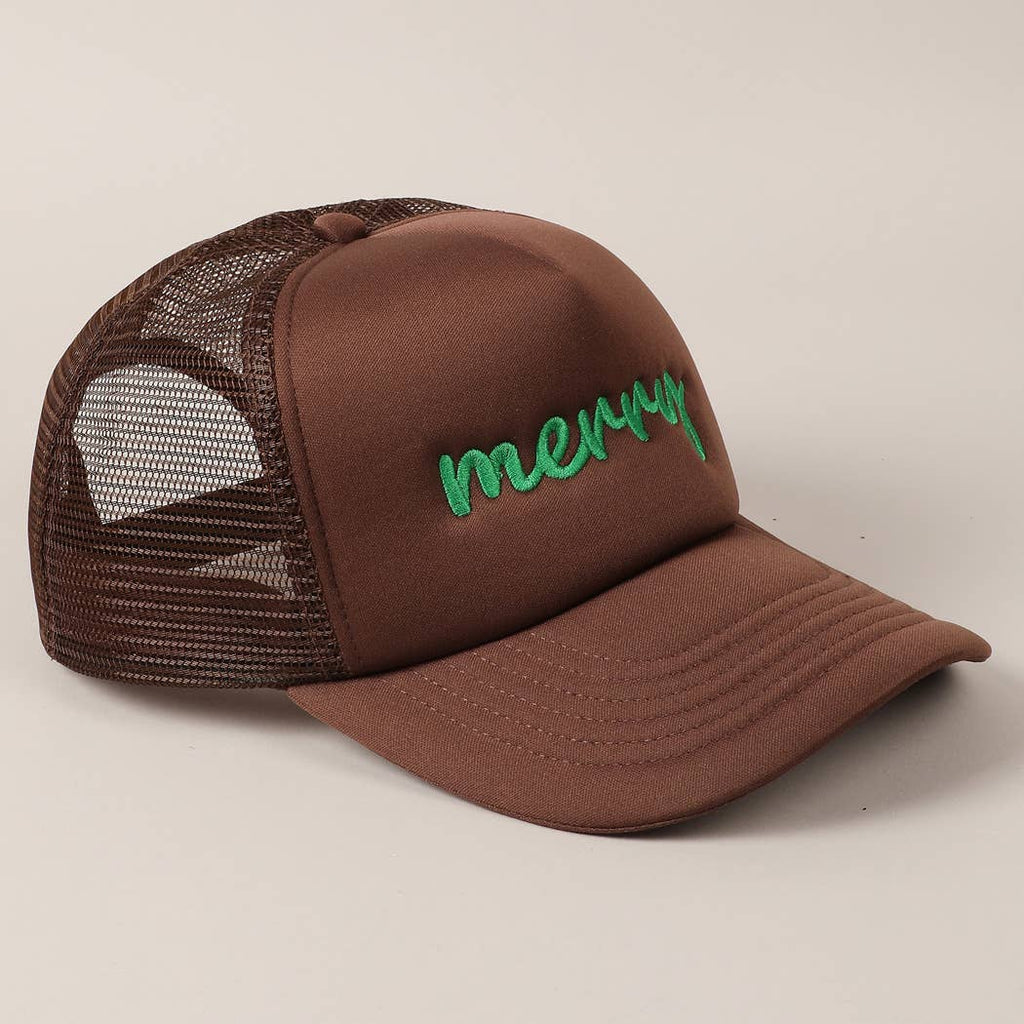 Fashion City Merry Embroidered Trucker Cap