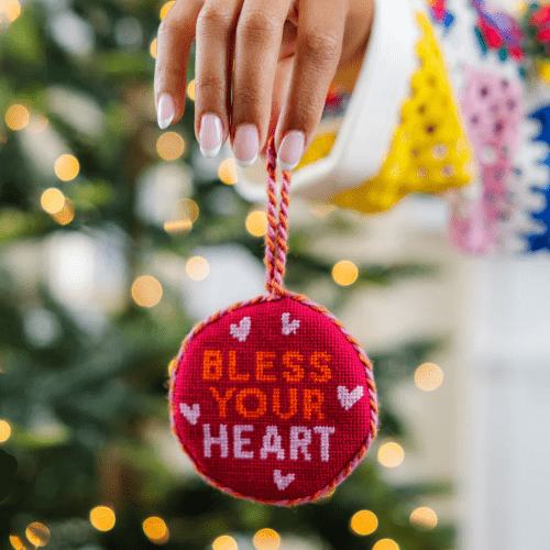 Furbish Christmas Bless Your Heart Needlepoint Ornament