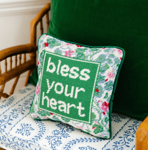 Furbish Home Bless Your Heart Needlepoint Pillow