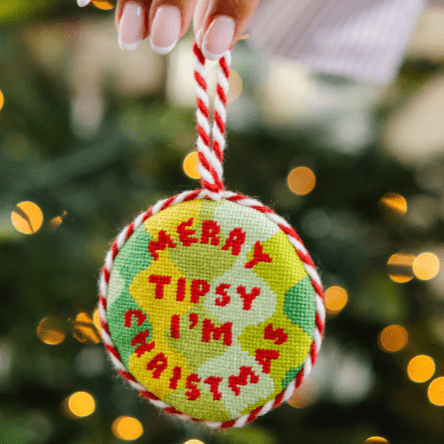 Furbish Christmas Merry Tipsy Needlepoint Ornament