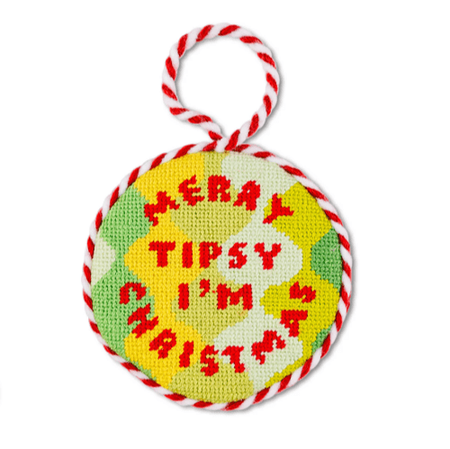 Furbish Christmas Merry Tipsy Needlepoint Ornament